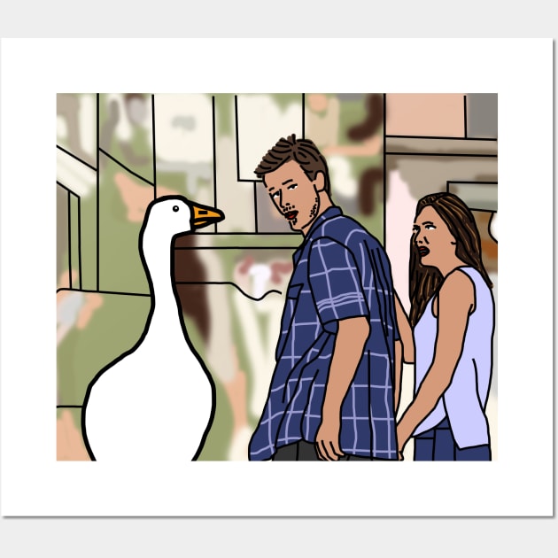 Gaming Goose and the Distracted Boyfriend Meme Wall Art by ellenhenryart